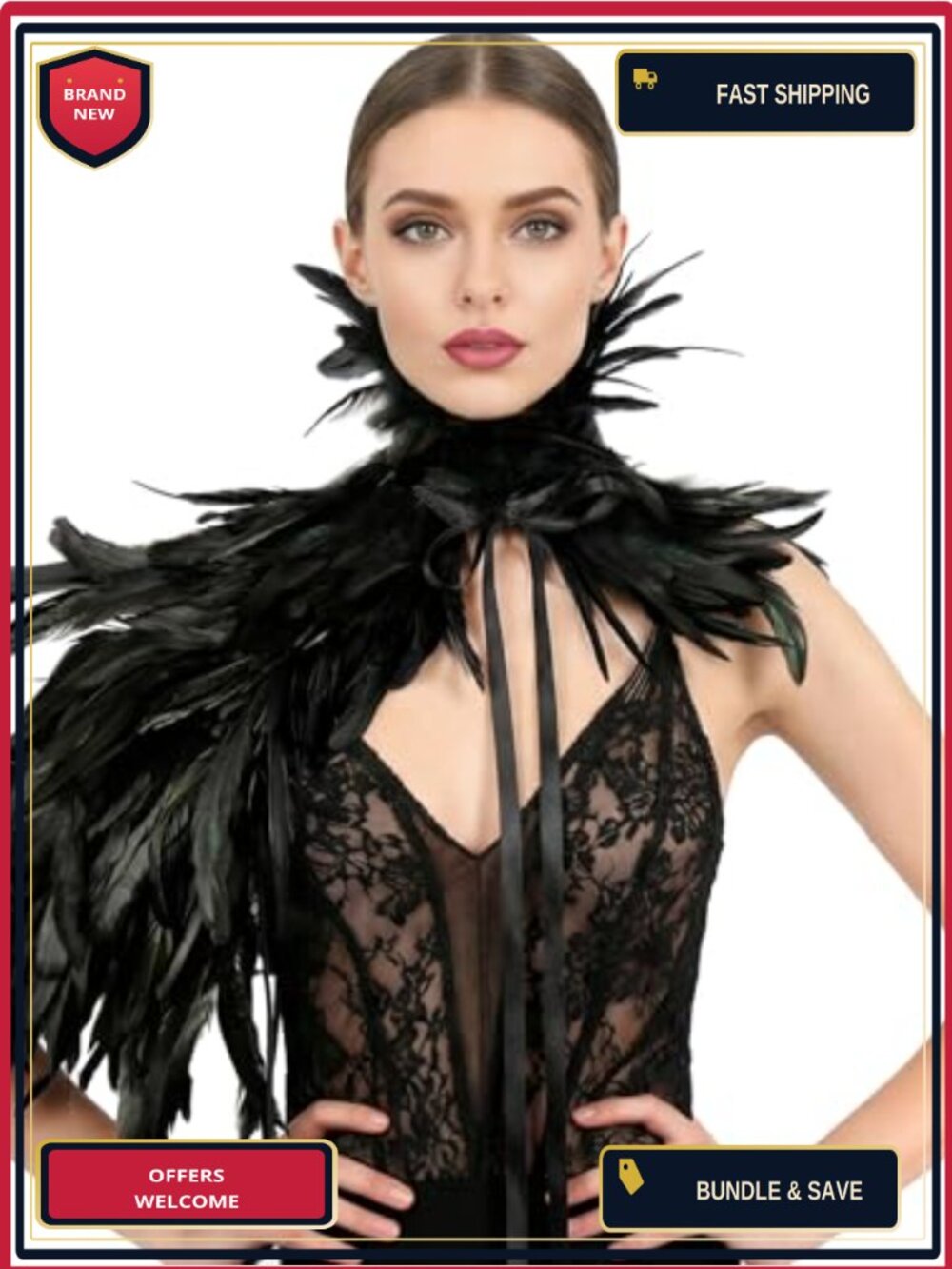 Feather Collar Crow Shawl Witch Costume Cape for Women Halloween Cosplay